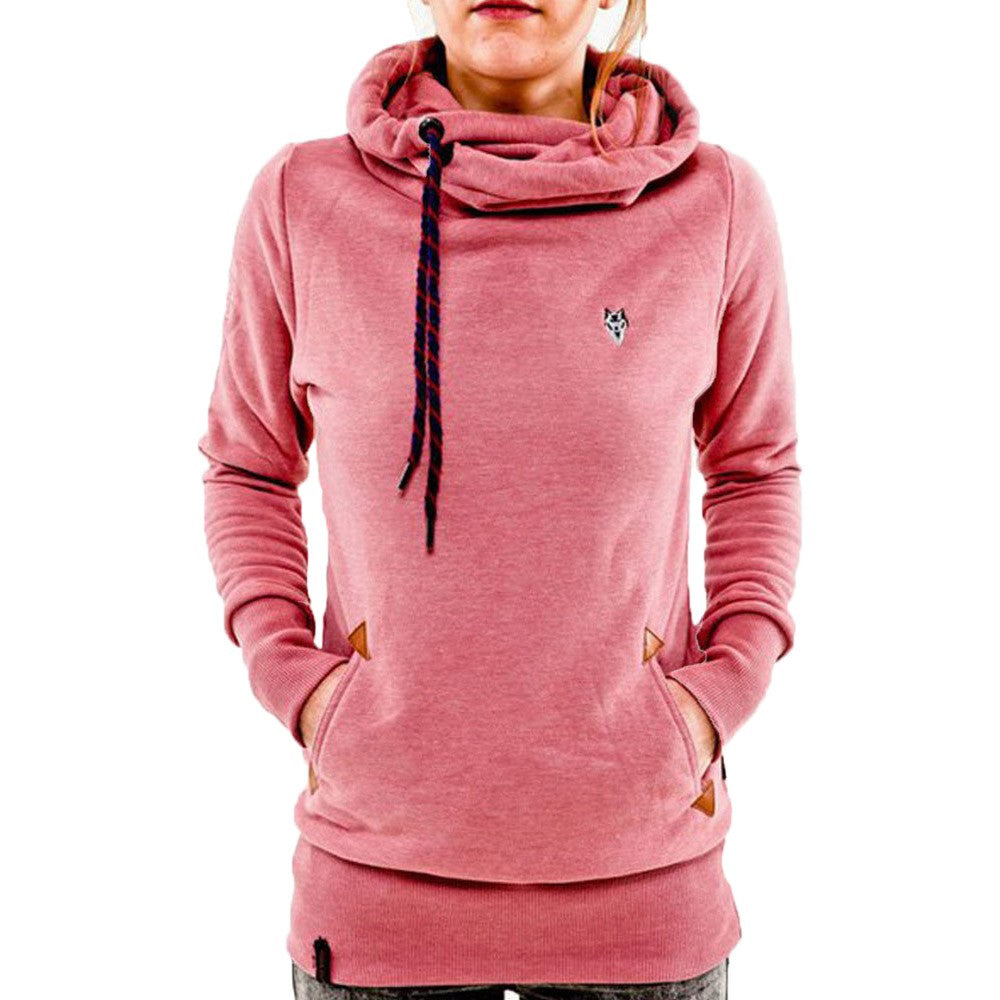 Women Long Sleeve Hoodies Sweatshirt with Pocket Pink