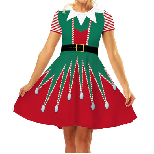Christmas Printed Short Sleeve Dress Style 2