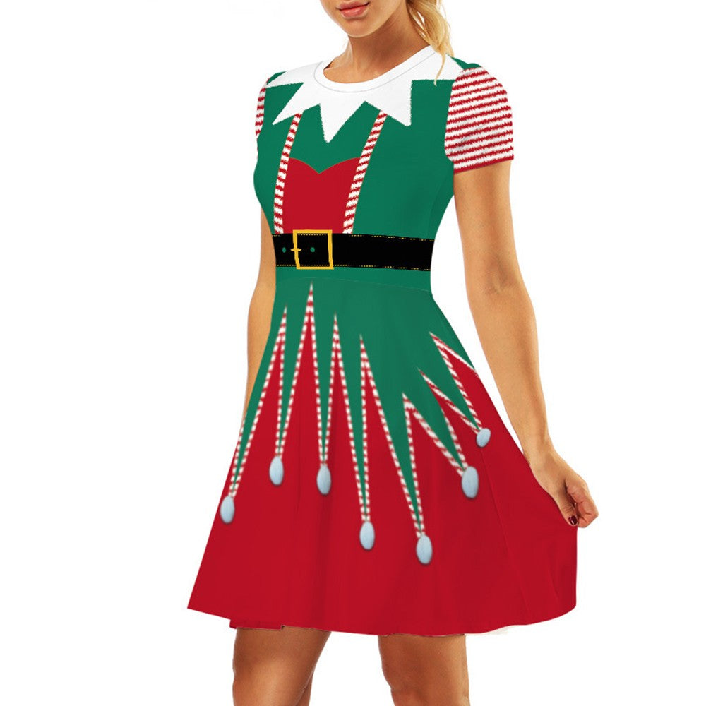 Christmas Printed Short Sleeve Dress Style 2