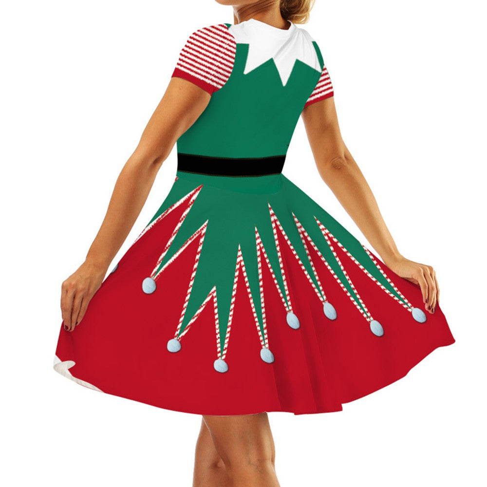 Christmas Printed Short Sleeve Dress Style 2