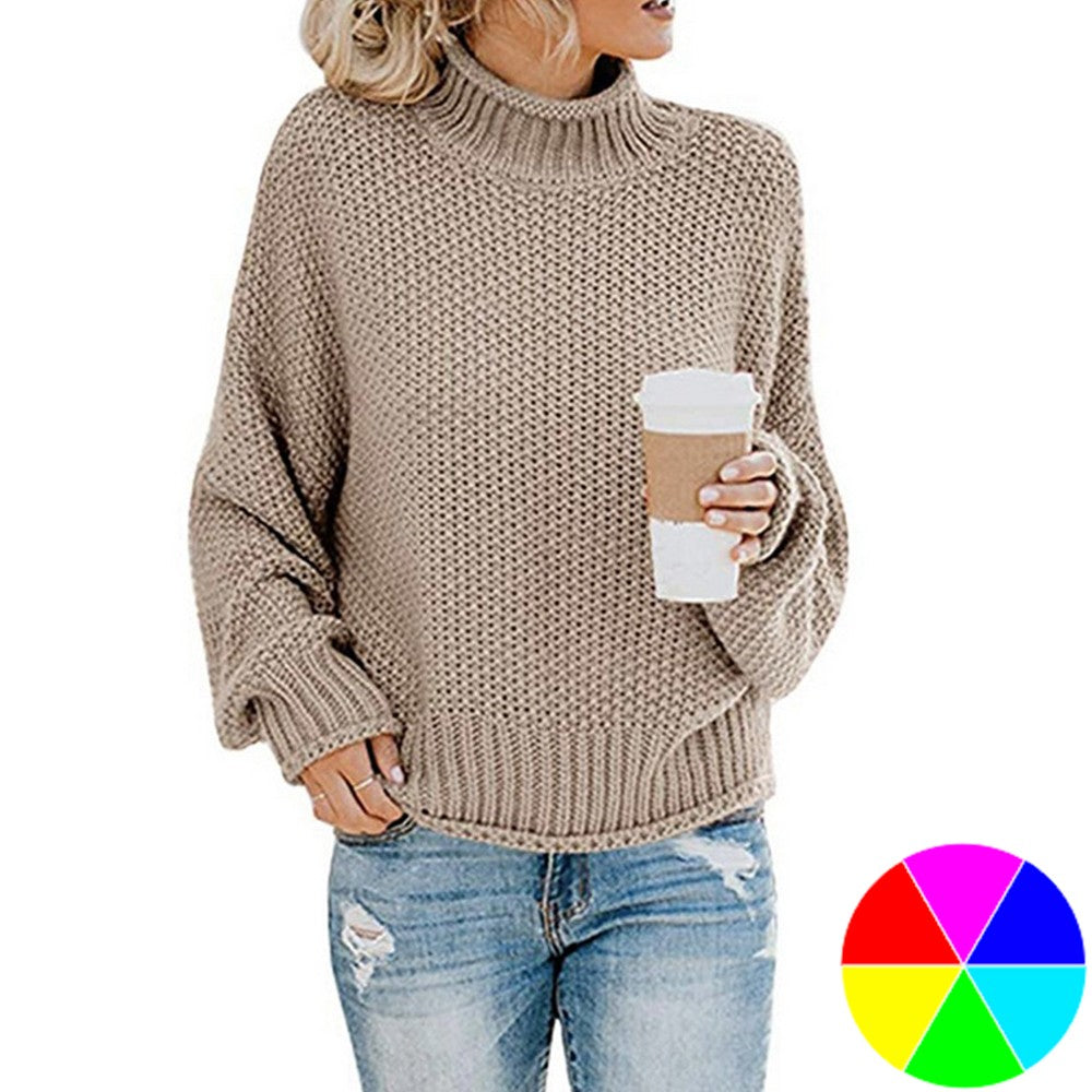 Women High Collar Pullover Knitted Tops Sweater