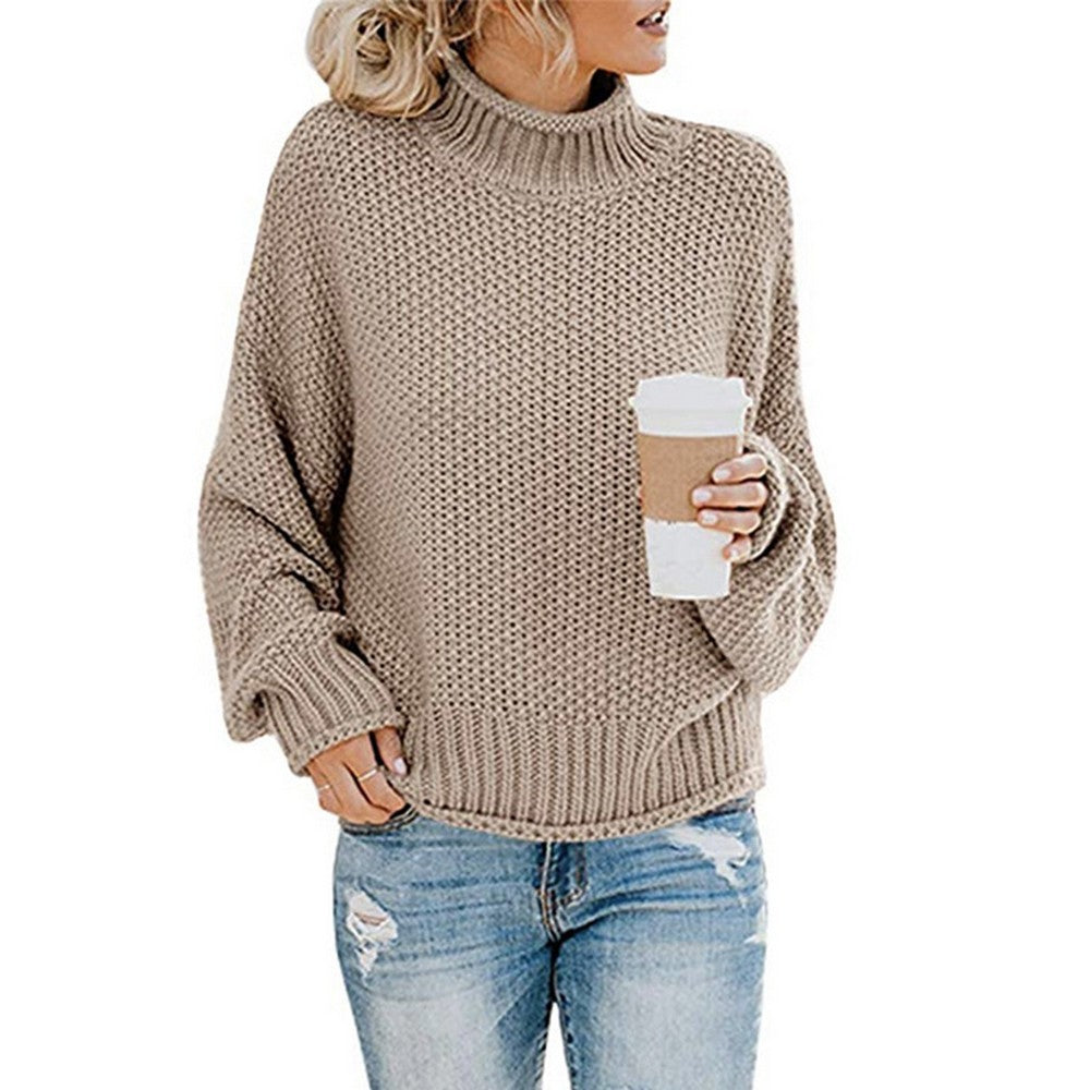 Women High Collar Pullover Knitted Tops Sweater