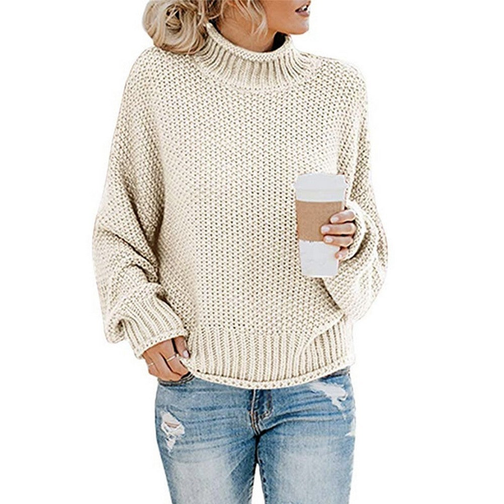 Women High Collar Pullover Knitted Tops Sweater