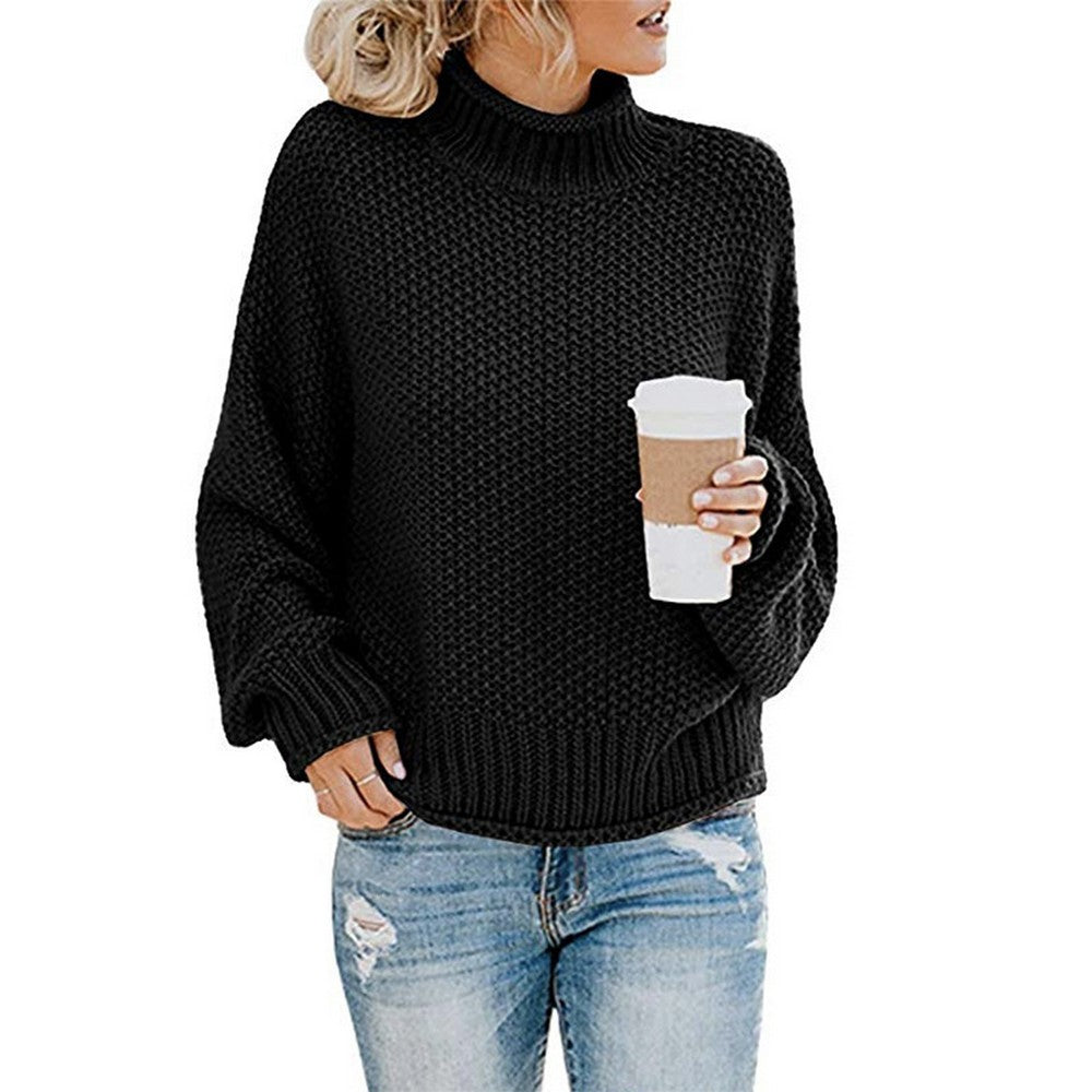Women High Collar Pullover Knitted Tops Sweater