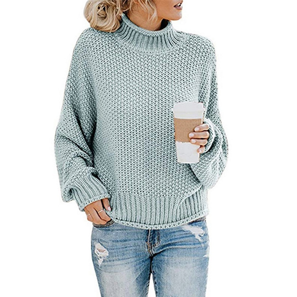 Women High Collar Pullover Knitted Tops Sweater