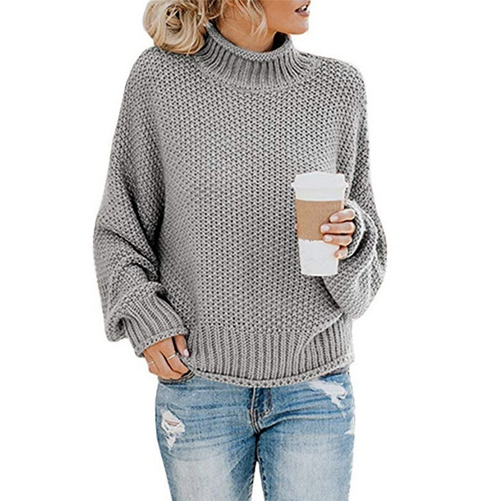 Women High Collar Pullover Knitted Tops Sweater