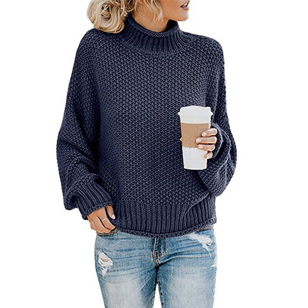 Women High Collar Pullover Knitted Tops Sweater
