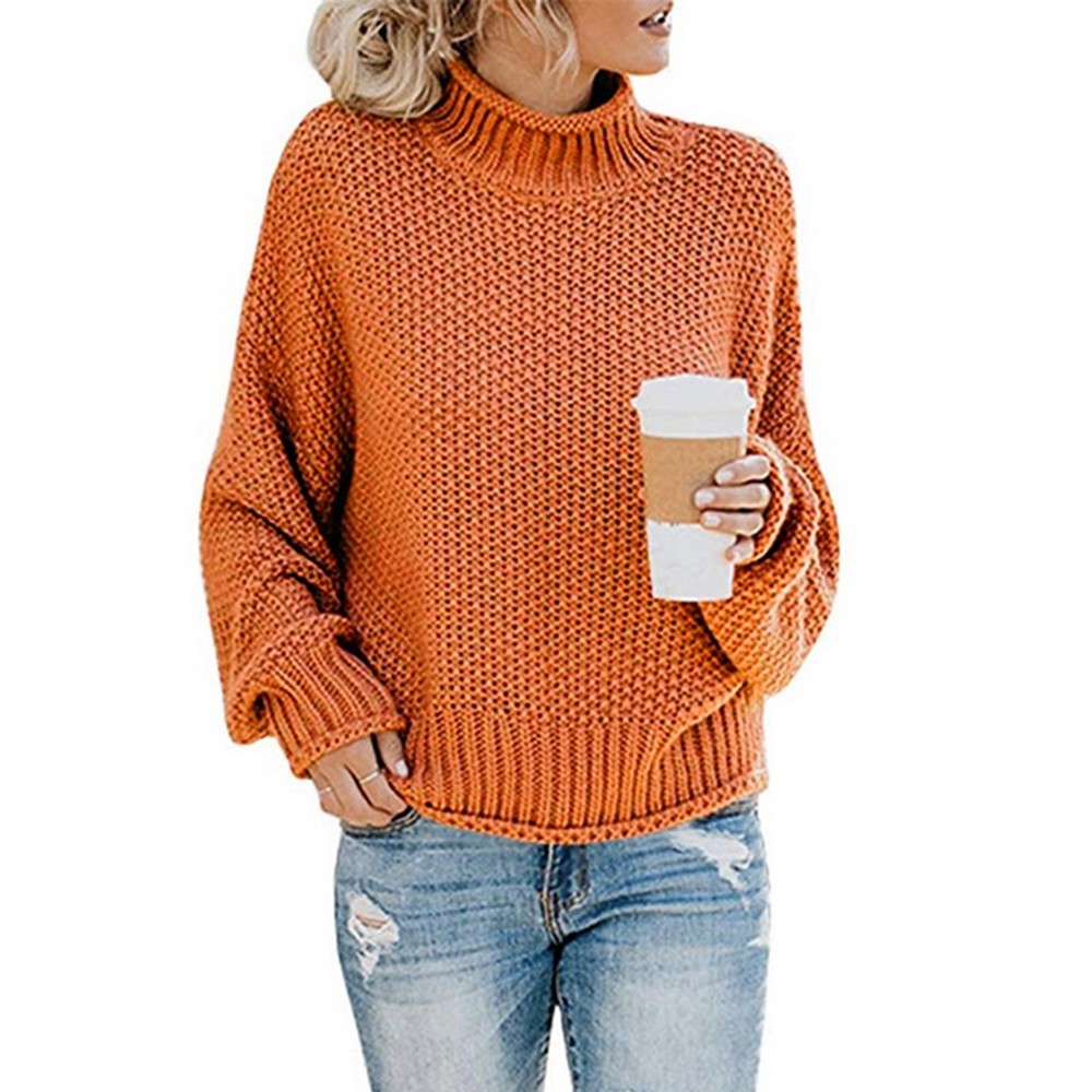 Women High Collar Pullover Knitted Tops Sweater