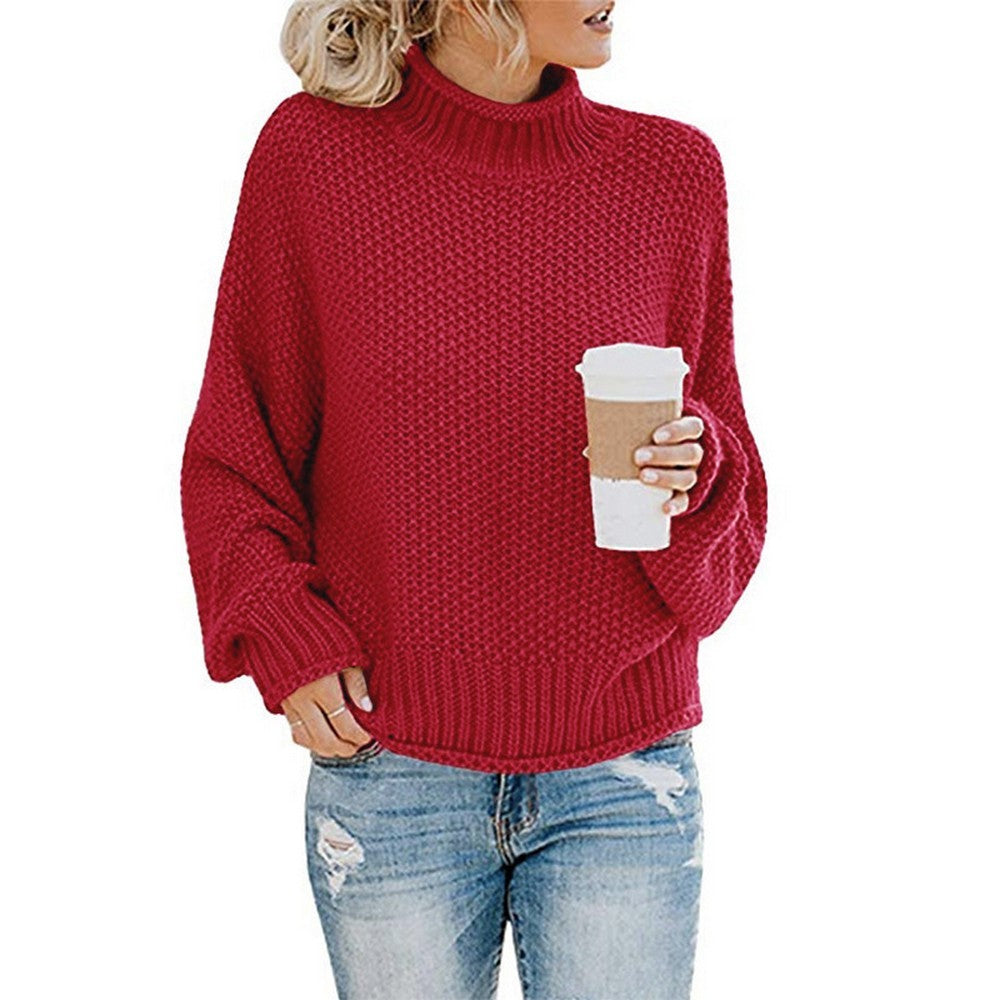 Women High Collar Pullover Knitted Tops Sweater