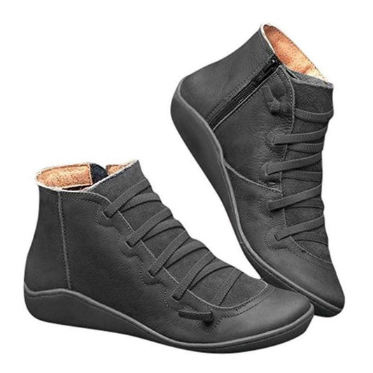 Women Arch Support Ankle Booties with Side Zipper Black