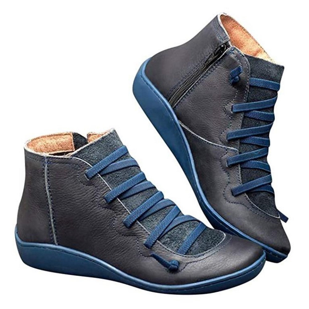 Women Arch Support Ankle Booties with Side Zipper Blue