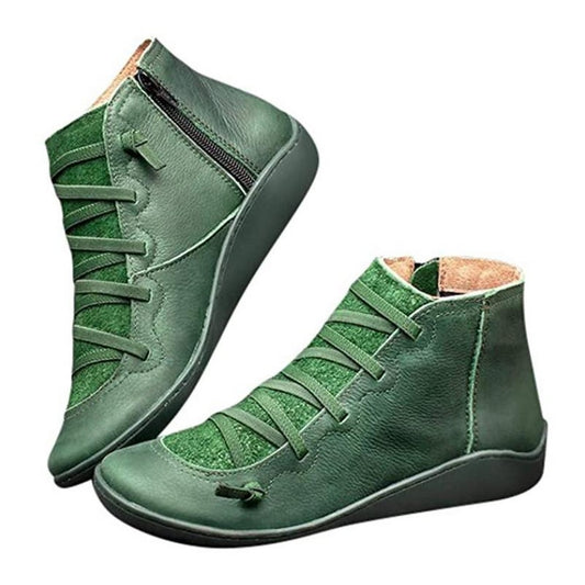 Women Arch Support Ankle Booties with Side Zipper Green