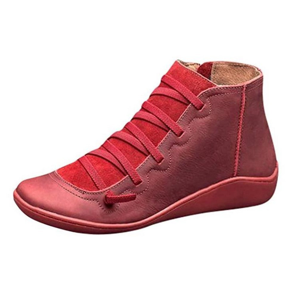 Women Arch Support Ankle Booties with Side Zipper Red