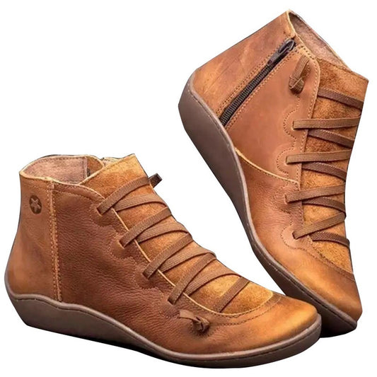 Women Arch Support Ankle Booties with Side Zipper Brown
