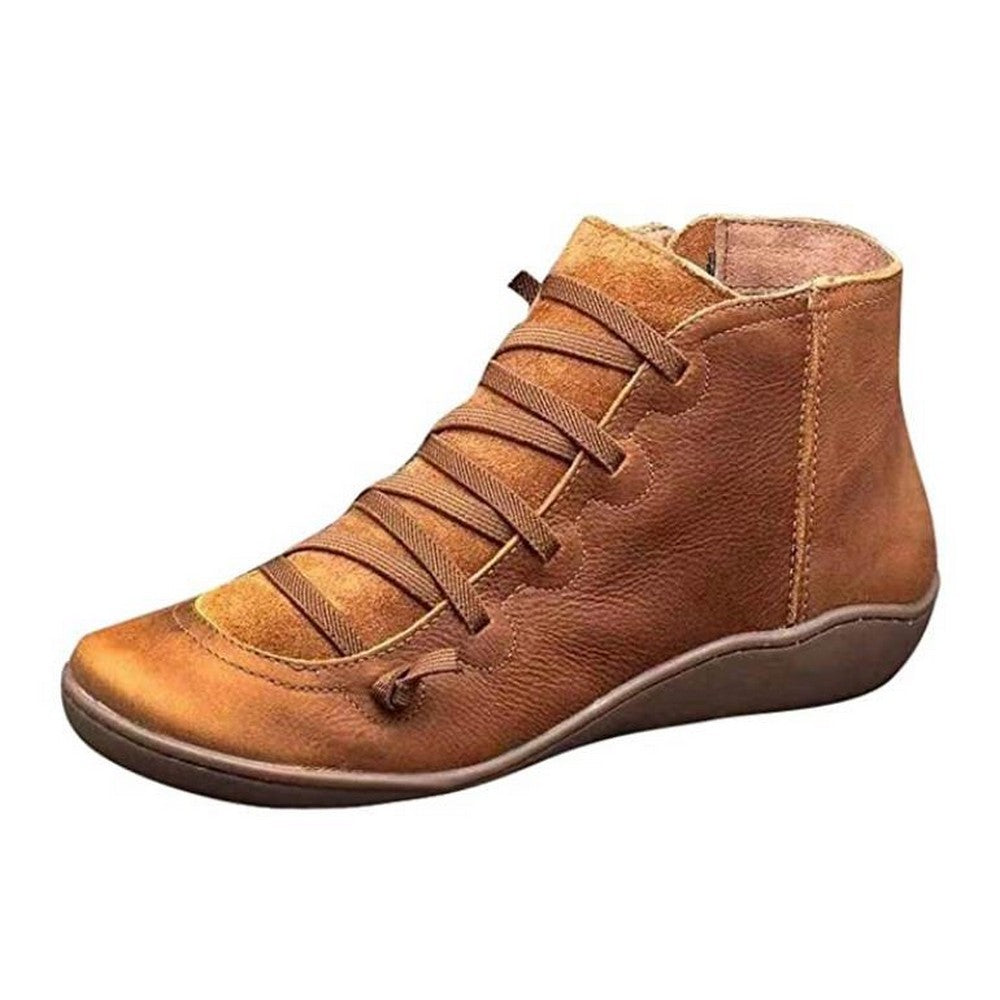 Women Arch Support Ankle Booties with Side Zipper Brown