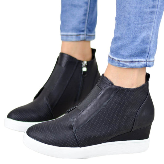 Women High Thick Heel Side Zipper Boots Black