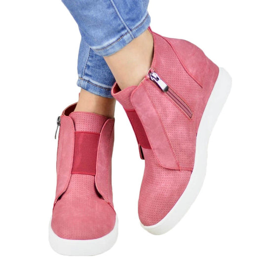 Women High Thick Heel Side Zipper Boots Pink