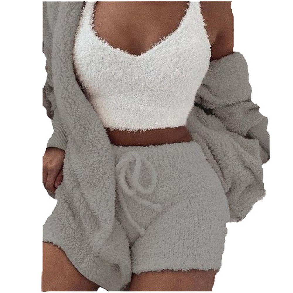 Winter Plush Casual 3 Pieces Pajamas Set