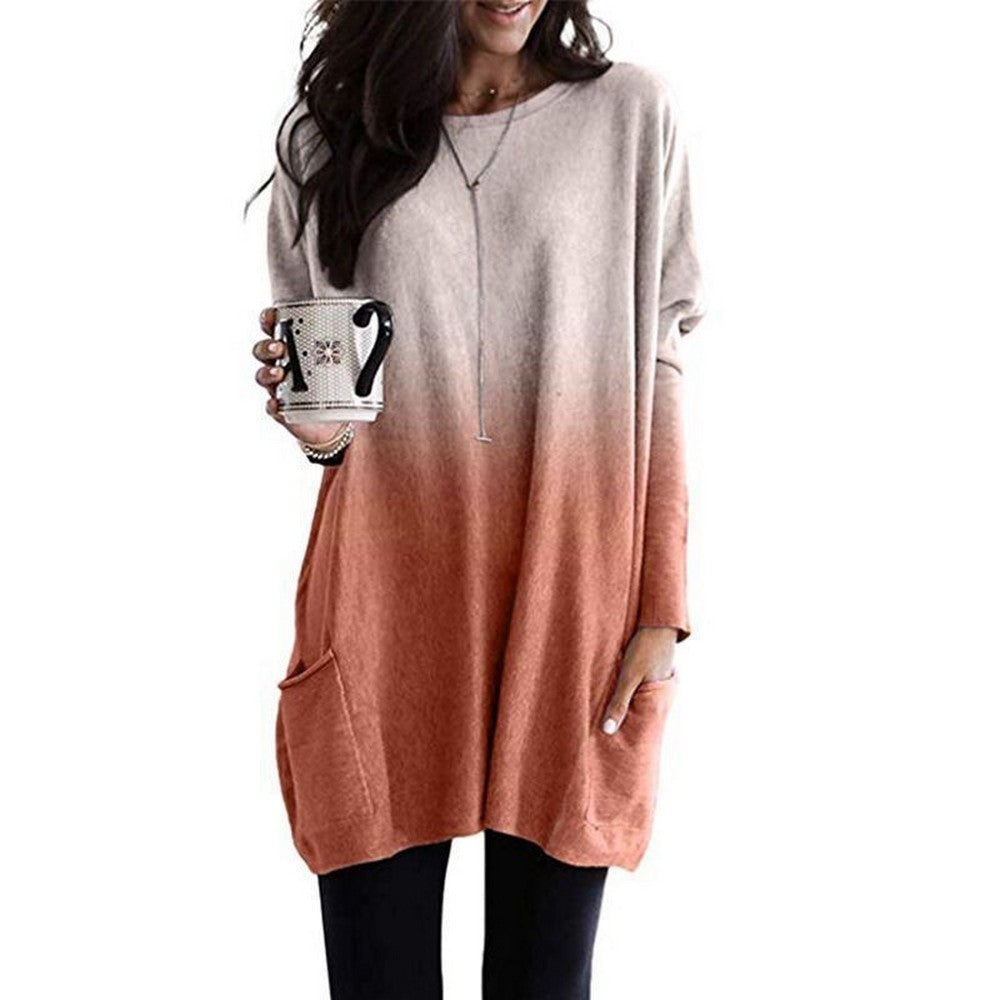 Gradient Long Sleeve T Shirt with Pockets