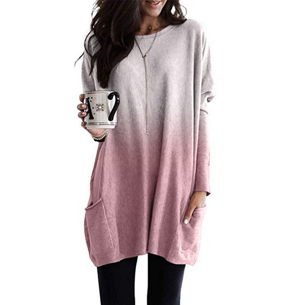 Gradient Long Sleeve T Shirt with Pockets