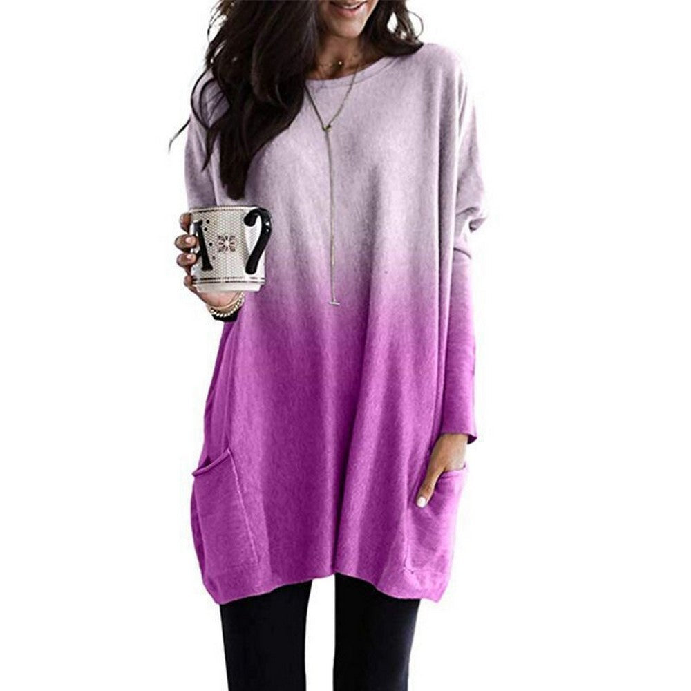 Gradient Long Sleeve T Shirt with Pockets