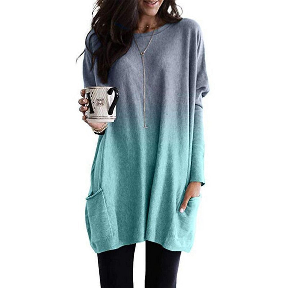 Gradient Long Sleeve T Shirt with Pockets