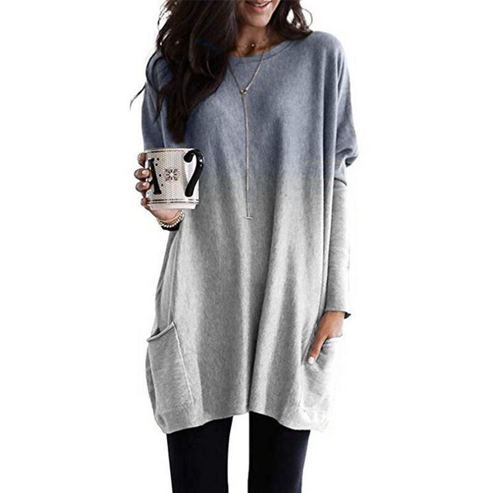 Gradient Long Sleeve T Shirt with Pockets