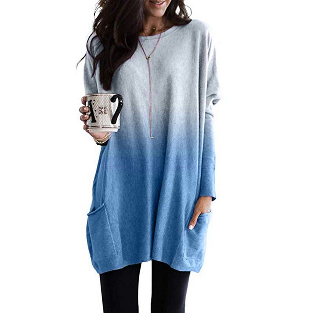 Gradient Long Sleeve T Shirt with Pockets