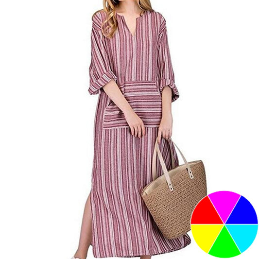 Women Colorblock Striped Long Dress