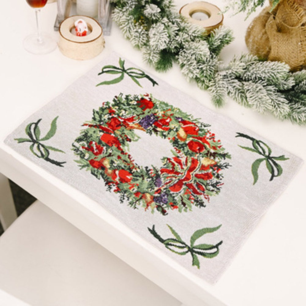4pcs Christmas Placemats Santa Claus Wreath Tree Elk Pattern Tableware Insulation Pads