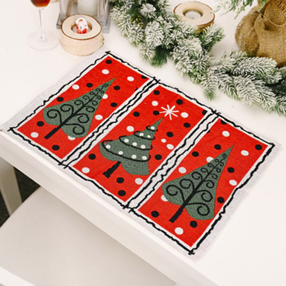 4pcs Christmas Placemats Santa Claus Wreath Tree Elk Pattern Tableware Insulation Pads