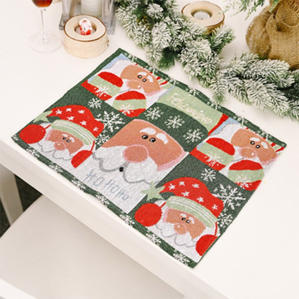 4pcs Christmas Placemats Santa Claus Wreath Tree Elk Pattern Tableware Insulation Pads