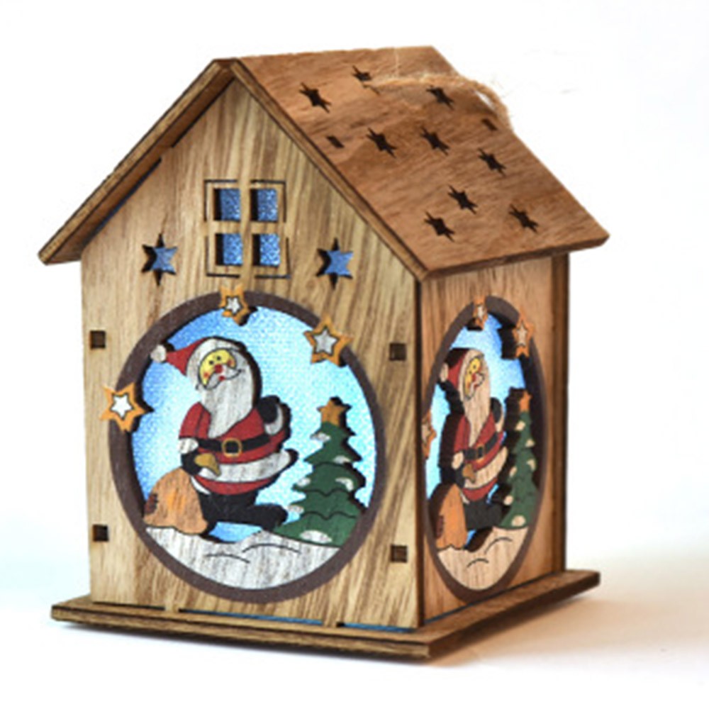 3Pcs Wooden Luminous Cabin Handmade DIY Christmas Hanging Pendant Ornament