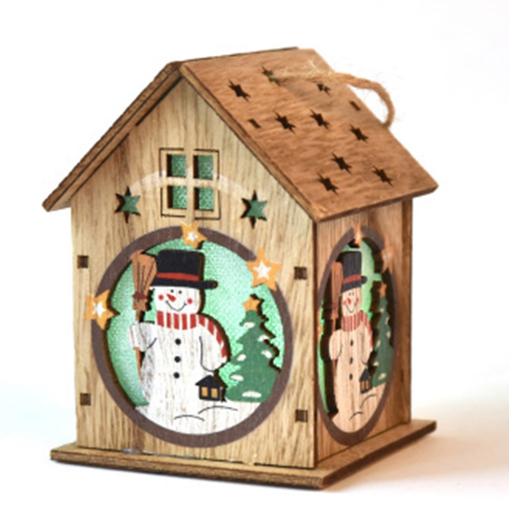 3Pcs Wooden Luminous Cabin Handmade DIY Christmas Hanging Pendant Ornament