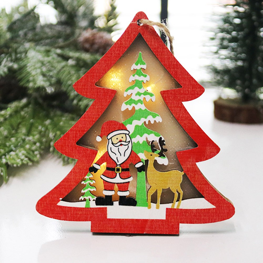 4Pcs Wood Christmas Hanging Lighting Pendants