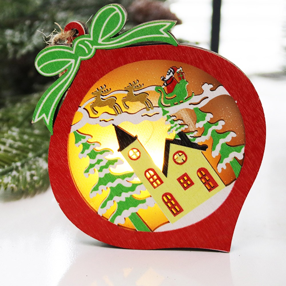 4Pcs Wood Christmas Hanging Lighting Pendants