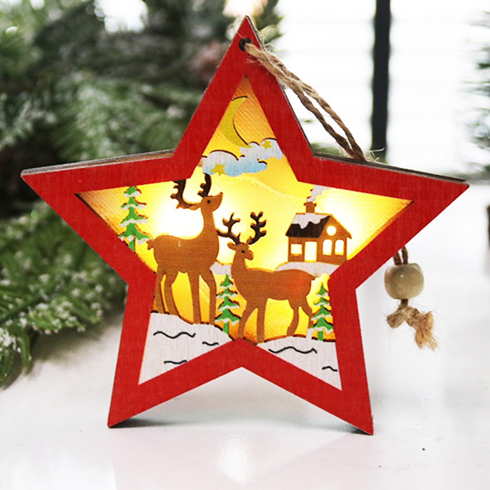 4Pcs Wood Christmas Hanging Lighting Pendants