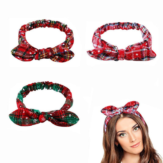 3Pcs Christmas Headband Elastic Bow Knot Hair Bands