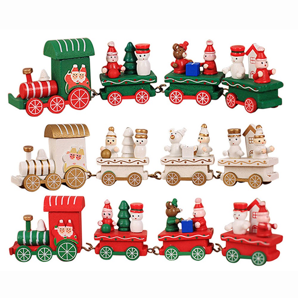 3Pcs Christmas Wooden Train Ornament Christmas Decoration