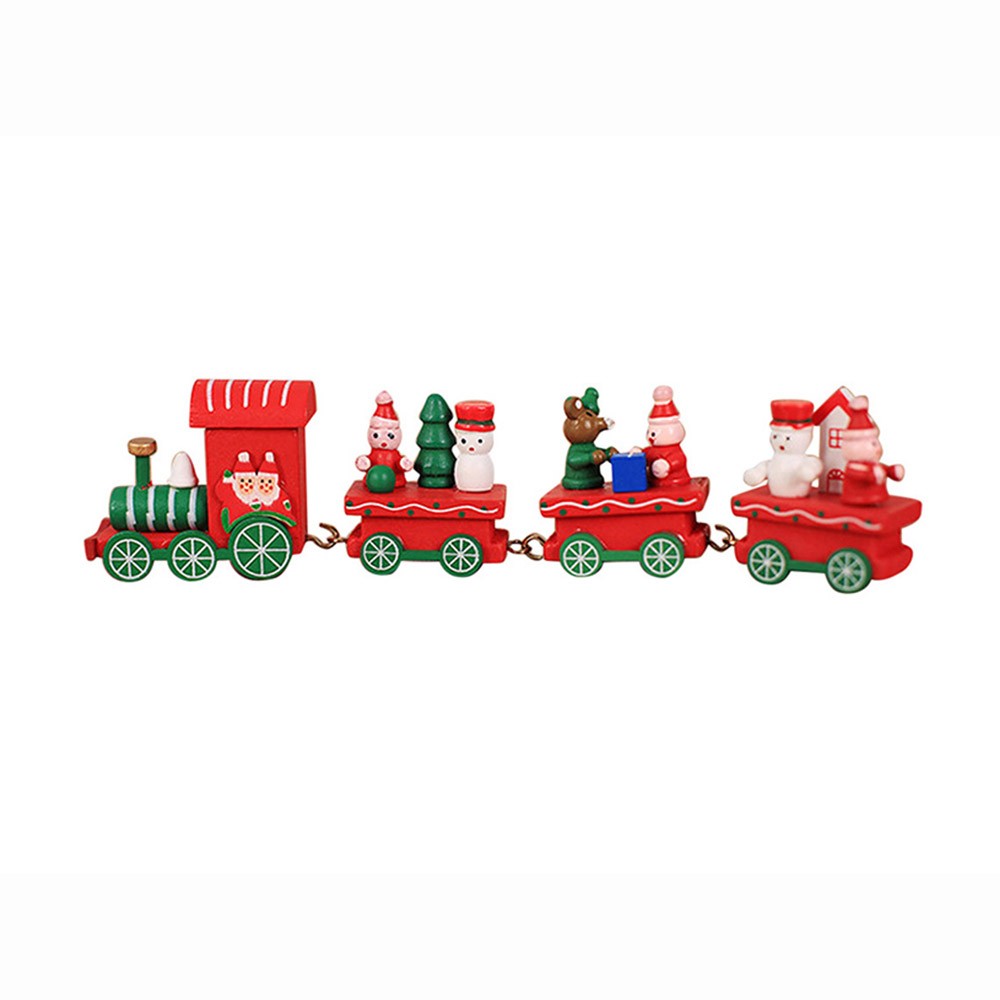 3Pcs Christmas Wooden Train Ornament Christmas Decoration
