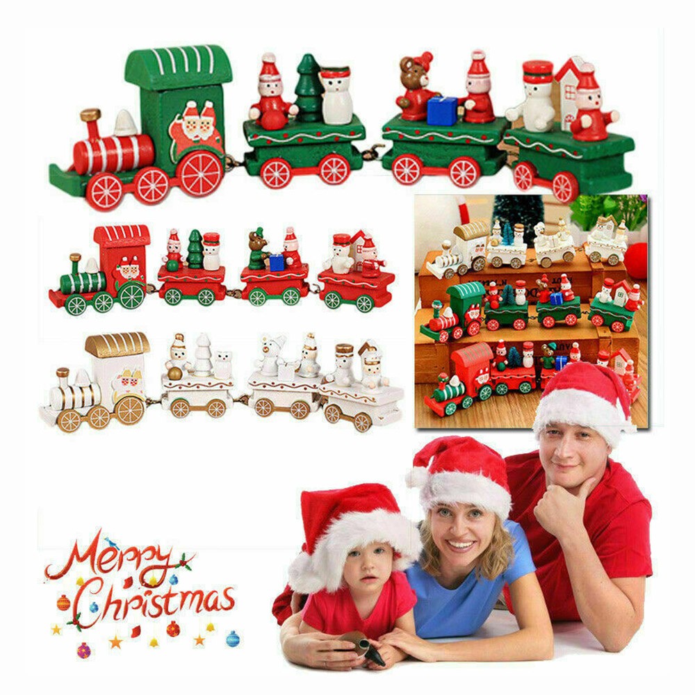 3Pcs Christmas Wooden Train Ornament Christmas Decoration