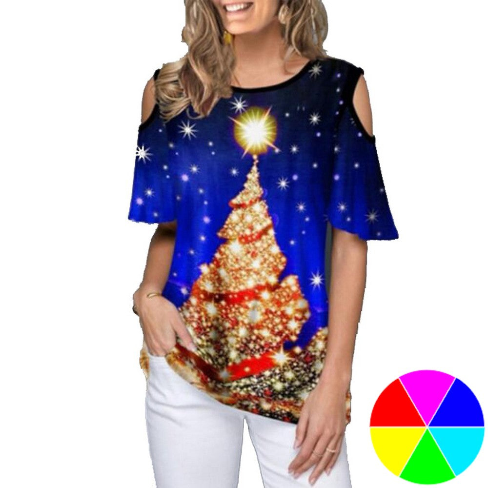 Womens Christmas Tree Print T-Shirt