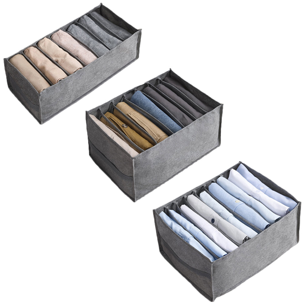 3Pcs Clothes Storage Box Multi Compartments Bra Underwear Jeans Organizers Grey