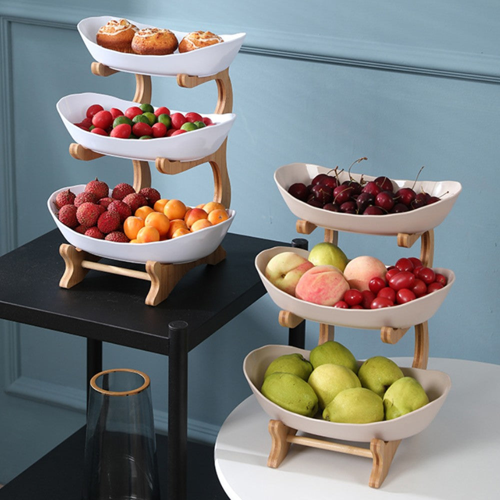 3 Tiers Plastic Fruit Plate with Frame Holder White