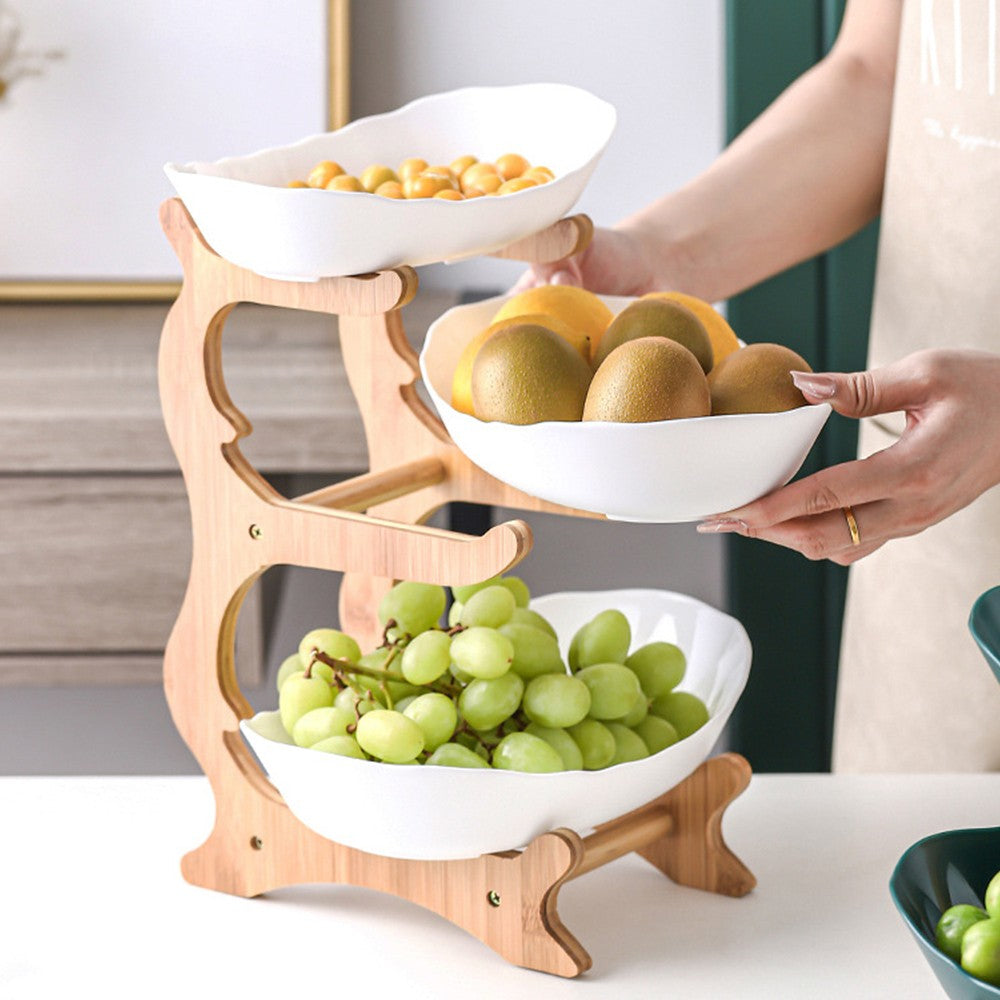 3 Tiers Plastic Fruit Plate with Frame Holder White