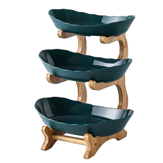 3 Tiers Plastic Fruit Plate with Frame Holder Dark Green