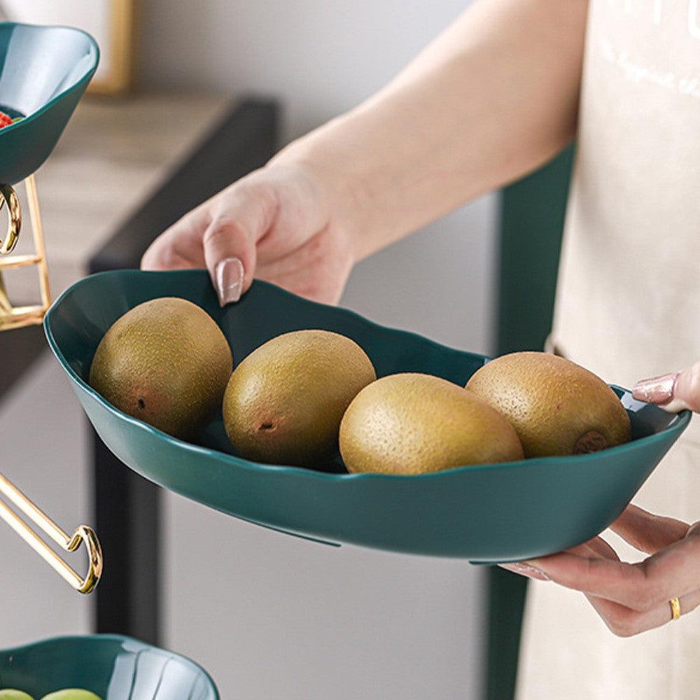 3 Tiers Plastic Fruit Plate with Frame Holder Dark Green