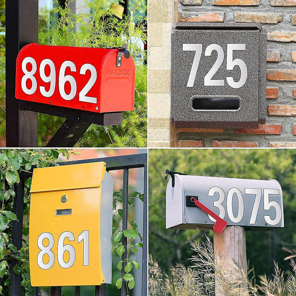 9 Sets Silver Reflective Mailbox Numbers Sticker Door Garbage Bin Address Number