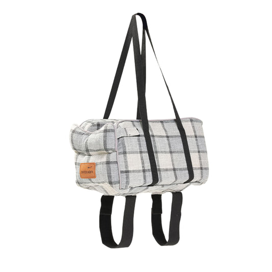 Pet Car Booster Seat with Handle White Grid