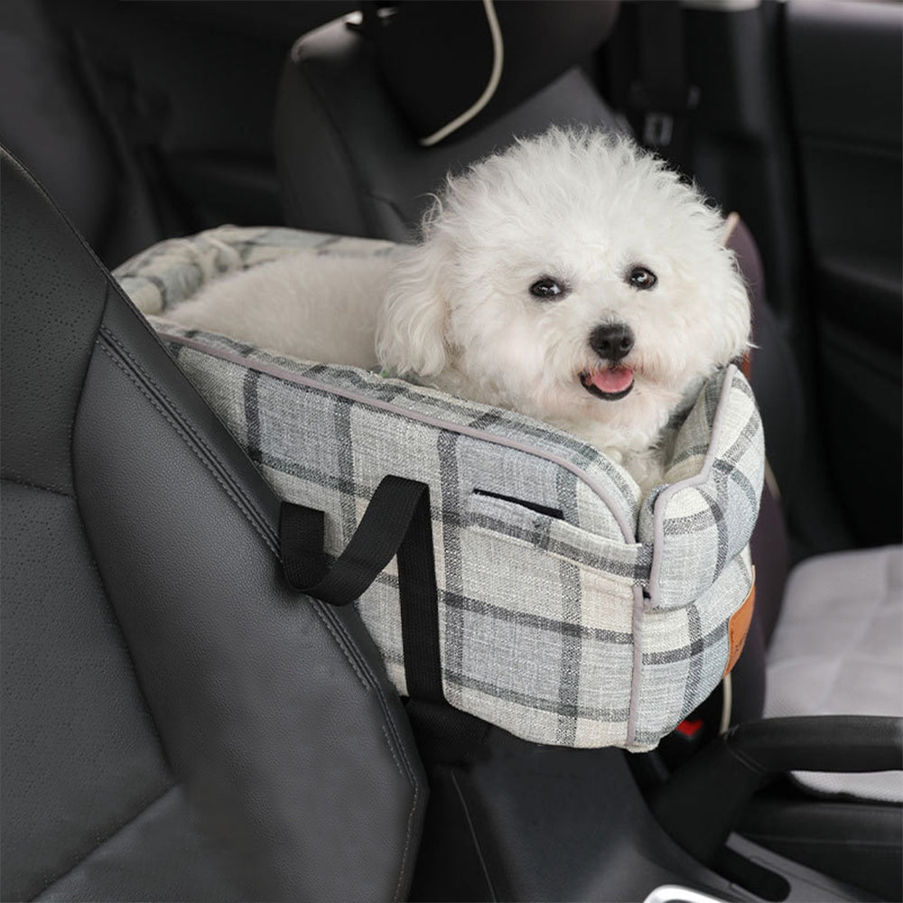 Pet Car Booster Seat with Handle White Grid